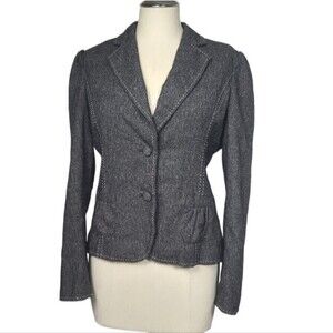 White House Black Market Gray V Neck Button Down Blazer 8